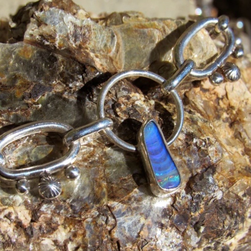 Handmade Opal and Sterling Silver Paperclip Necklace - Picture 8 of 9